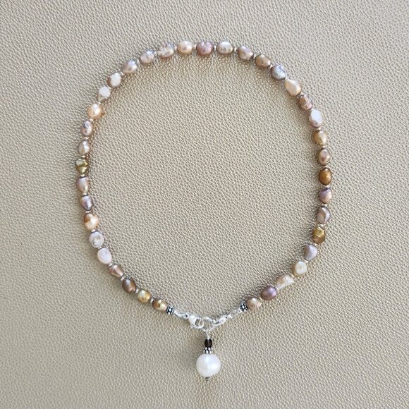 NATURAL PURPLE FRESWATER PEARL NECKLACE W/ PEARL DROP--16" - Picture 2 of 2